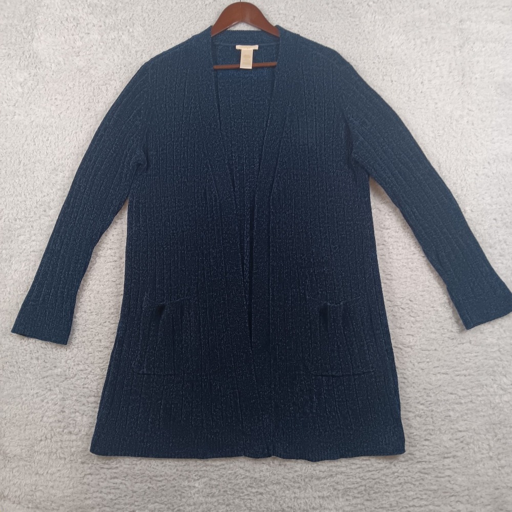 Matty M Cardigan MS1001US/OM Women XXL Navy Blue Ribbed Chenille Open Front Long